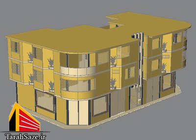 نقشه سه بعدی ساختمان مسکونی 3 طبقه