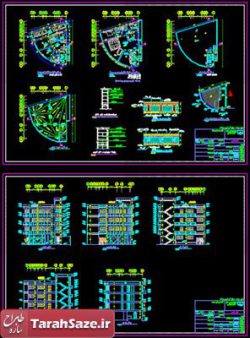 نقشه های معماری و سازه ساختمان 4 طبقه (نبش)