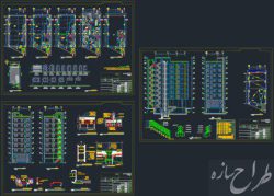 اتوکد نقشه معماری آپارتمان 9 طبقه 2 واحدی دو خوابه با بر 11 متر