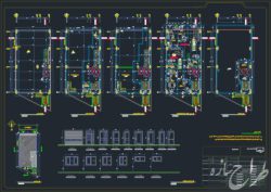 اتوکد نقشه معماری آپارتمان 9 طبقه 2 واحدی دو خوابه با بر 11 متر