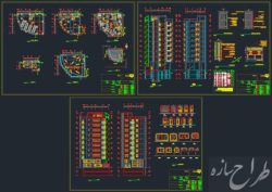 اتوکد نقشه معماری آپارتمان 9 طبقه با 2 طبقه زیرزمین دو نبش
