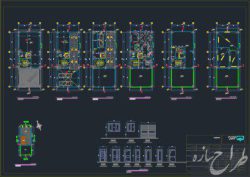 نقشه معماری ساختمان 5 طبقه دارای 2 طبقه زیرزمین