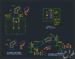 اتوکد جزییات اتصالات شمشیری پله فلزی به فنداسیون و تیر