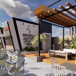 مدل کافه زیبای مدرن با محوطه و انیمیت
