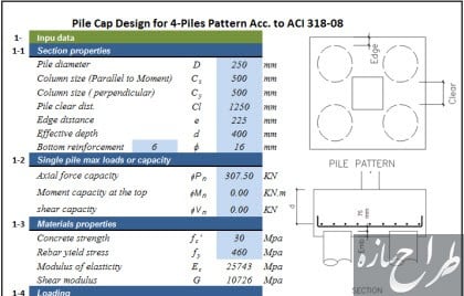 اکسل طراحی کلاهک شمع مطابق ACI 318-08